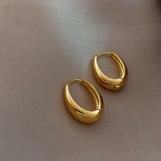 Gold Oval Huggie Hoop Earrings
