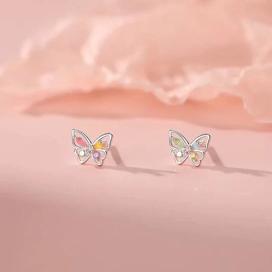 Rainbow Zircon Butterfly Stud Earrings