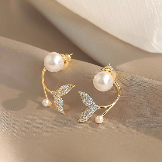 Mermaid Tail Pearl Stud Earrings